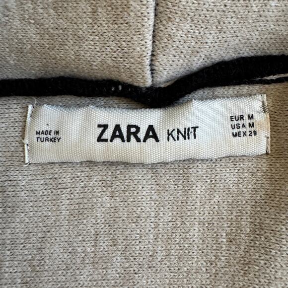 Zara Knit Black and Cream Cardigan Drape Open Front Size Medium EUC Sweater CUTE - Picture 5 of 12